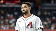 Sep 16, 2025; Phoenix, Arizona, USA; Arizona Diamondbacks infielder Jordan Lawlar against the San Francisco Giants at Chase Field. Mandatory Credit: Mark J. Rebilas-Imagn Images