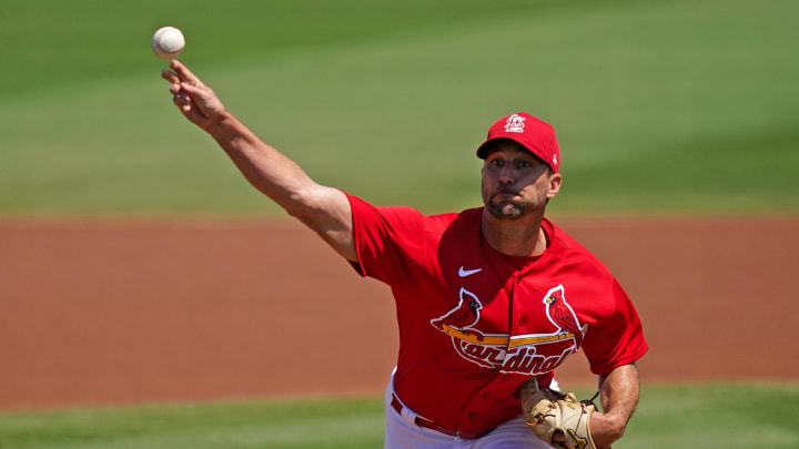 Mar 23, 2021; Jupiter, Florida, USA; St. Louis Cardinals starting pitcher Adam Wainwright (50)