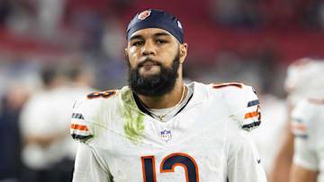 Nov 3, 2024; Glendale, Arizona, USA; Chicago Bears wide receiver Keenan Allen (13) against the Arizona Cardinals at State Farm Stadium. Mandatory Credit: Mark J. Rebilas-Imagn Images