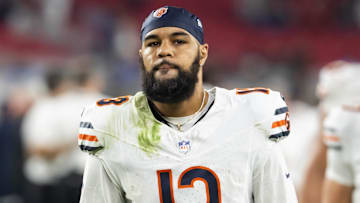 Nov 3, 2024; Glendale, Arizona, USA; Chicago Bears wide receiver Keenan Allen (13) against the Arizona Cardinals at State Farm Stadium. Mandatory Credit: Mark J. Rebilas-Imagn Images