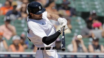 Detroit Tigers left fielder Jake Marisnick (15) hits an RBI