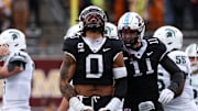 Nov 1, 2025; Minneapolis, Minnesota, USA; Minnesota Golden Gophers defensive lineman Anthony Smith (0) celebrates during the first half against the Michigan State Spartans at Huntington Bank Stadium. Mandatory Credit: Matt Krohn-Imagn Images