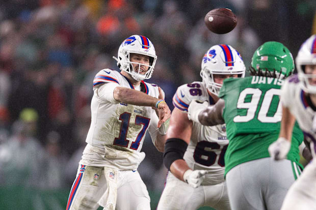 Buffalo Bills QB Josh Allen passes the ball against the Philadelphia Eagles.