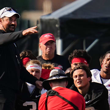 Ohio State Buckeyes head coach Ryan Day addresses the team during football training camp at the Woody Hayes Athletic Center on Aug. 1, 2025.