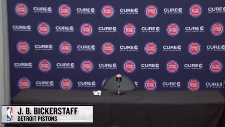 J.B. Bickerstaff left a crumpled piece of paper on the podium when he left his press conference. 