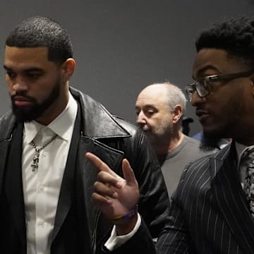 Jan 22, 2025; Lake Forest, IL, USA; Chicago Bears quarterback Caleb Williams arrives at a press conference introducing new head coach Ben Johnson at PNC Center. Mandatory Credit: David Banks-Imagn Images