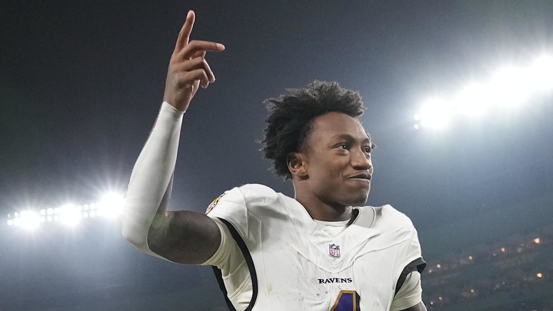 Dec 27, 2025; Green Bay, Wisconsin, USA; Baltimore Ravens wide receiver Zay Flowers (4) celebrates after the game against the Green Bay Packers at Lambeau Field. Mandatory Credit: Jeff Hanisch-Imagn Images Dec 27, 2025; Green Bay, Wisconsin, USA; Baltimore Ravens wide receiver Zay Flowers (4) celebrates after the game against the Green Bay Packers at Lambeau Field. Mandatory Credit: Jeff Hanisch-Imagn Images