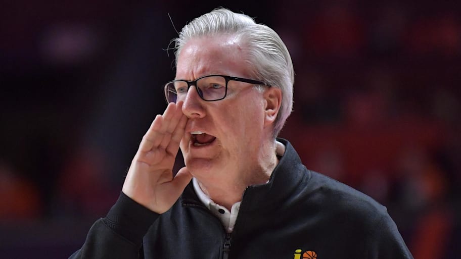 Fran McCaffery yells during a game.