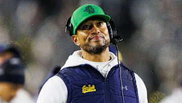Notre Dame coach Marcus Freeman against Navy at Notre Dame Stadium.