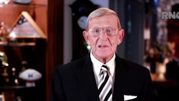 August 26, 2020; Washington, D.C., USA; (Editors Note: Screen grab from Republican National Convention video stream) Former football coach, Lou Holtz, speaks remotely during the Republican National Convention at the Mellon Auditorium in Washington, D.C. Mandatory Credit: Republican National Convention via USA TODAY NETWORK