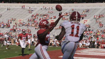 Apr 22, 2023; Tuscaloosa, AL, USA; White team wide receiver Malik Benson (11) catches a touchdown