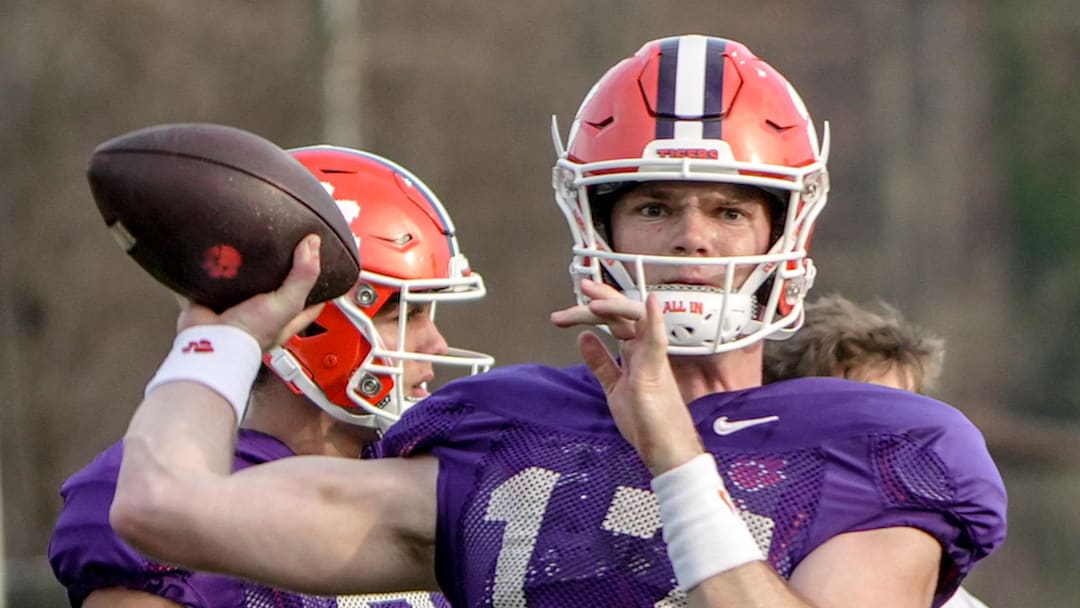 Clemson quarterback Christopher Vizzina (17) throws during Spring football practice at the Reeves Football Complex in Clemson, SC Wednesday, March 4, 2026. Clemson quarterback Christopher Vizzina (17) throws during Spring football practice at the Reeves Football Complex in Clemson, SC Wednesday, March 4, 2026.