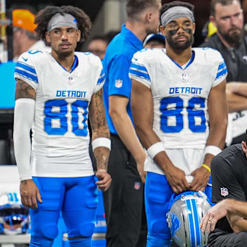 Detroit Lions head coach Dan Campbell reacts on the field after an injury to safety Morice Norris (26)