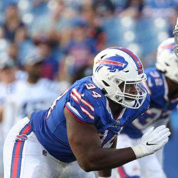 Buffalo defensive tackle Prince Emili (94) rushes the Colts quarterback during the Bills  27-24 win over Indianapolis in their preseason game Saturday, Aug. 13, 2022 at Highmark Stadium in Orchard Park.

Sd 081322 Bills 70 Spts