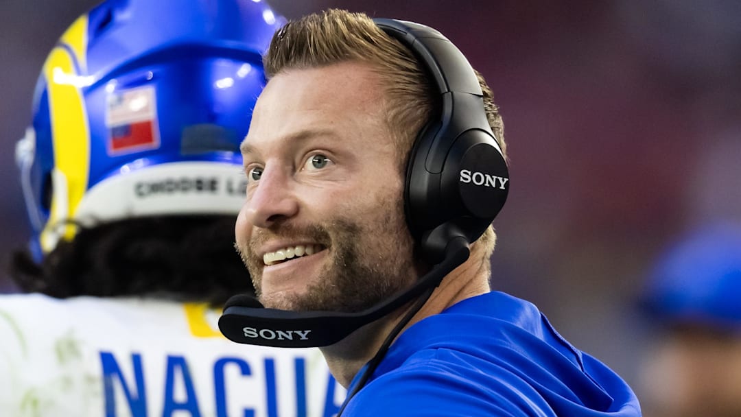Dec 7, 2025; Glendale, Arizona, USA; Los Angeles Rams head coach Sean McVay against the Arizona Cardinals at State Farm Stadium. Mandatory Credit: Mark J. Rebilas-Imagn Images