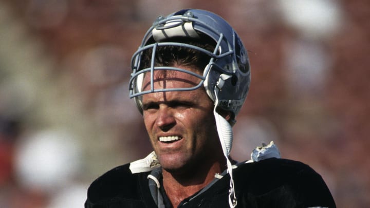 Oct 10, 1993; Los Angeles, CA, USA; FILE PHOTO; Los Angeles Raiders defensive end Howie Long (75) walks off the field after a play against the New York Jets at Los Angeles Memorial Coliseum. Mandatory Credit: Peter Brouillet-USA TODAY NETWORK