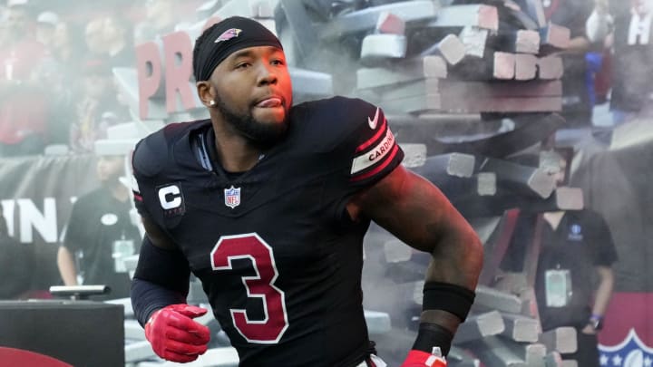 Arizona Cardinals safety Budda Baker (3) during player introductions before facing the Los Angeles Rams at State Farm Stadium in Glendale on Nov. 26, 2023.