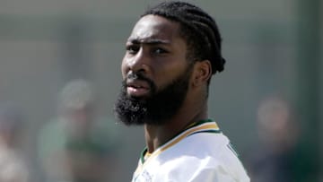 Green Bay Packers cornerback Nate Hobbs (21) is shown during a joint practice with the Seattle Seahawks Thursday, August 21, 2025 in Green Bay, Wisconsin.