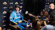 Oct 30, 2025; Avondale, Arizona, USA; NASCAR Cup Series driver Denny Hamlin during Championship Four media day at Phoenix Raceway.