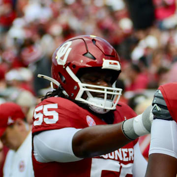 Oklahoma offensive lineman Eddy Pierre-Louis (55)