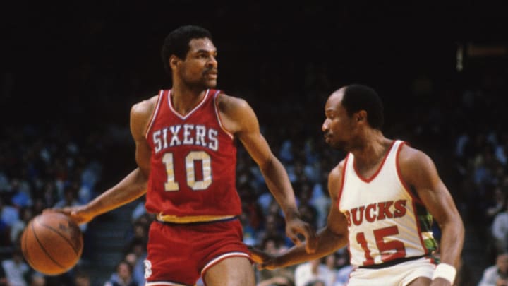 Unknown date and unknown location; USA; FILE PHOTO; Philadelphia 76ers guard Maurice Cheeks (10) against Milwaukee Bucks guard Charlie Criss (15). Mandatory Credit: Malcolm Emmons-USA TODAY Network.