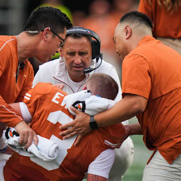 Texas Longhorns quarterback Quinn Ewers is week-to-week after suffering an abdominal strain in Saturday's game.