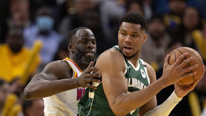Draymond Green guarding Giannis Antetokounmpo, the only player in the league the Warriors would give him up for. Draymond Green guarding Giannis Antetokounmpo, the only player in the league the Warriors would give him up for.