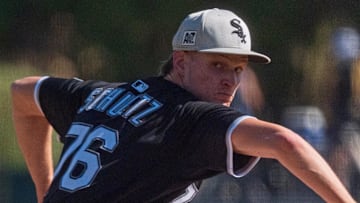 Chicago White Sox pitching prospect Noah Schultz (76) throws during Spring Training at Camelback Ranch.