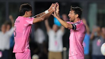 Lionel Messi (right) had two assist in Miami’s Leagues Cup victory.