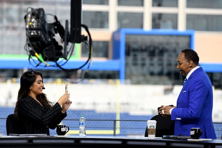 ESPN's First Take hosts Molly Qerim and Stephen A. Smith were on hand for a live broadcast  from Tom Benson Hall of Fame Stad