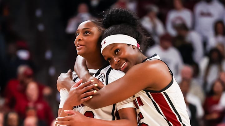South Carolina Gamecocks guard Ta'niya Latson and Raven Johnson