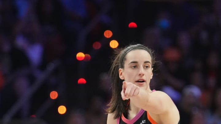 Team WNBA guard Caitlin Clark (22) calls out to her team as they play Team USA during the WNBA All-Star Game at Footprint Center in Phoenix on July 20, 2024.