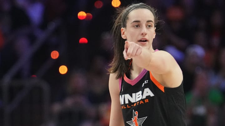 Team WNBA guard Caitlin Clark (22) calls out to her team as they play Team USA during the WNBA All-Star Game at Footprint Center in Phoenix on July 20, 2024.