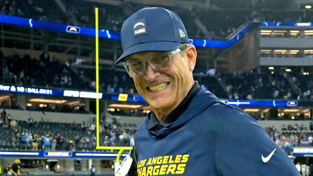 Chargers head coach Jim Harbaugh Chargers head coach Jim Harbaugh