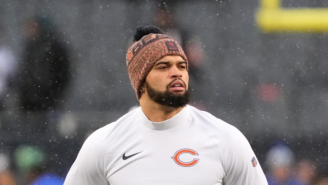 Jan 18, 2026; Chicago, IL, USA; Chicago Bears quarterback Caleb Williams (18) looks on during warmups before an NFC Divisional Round game against the Los Angeles Rams at Soldier Field. Mandatory Credit: David Banks-Imagn Images