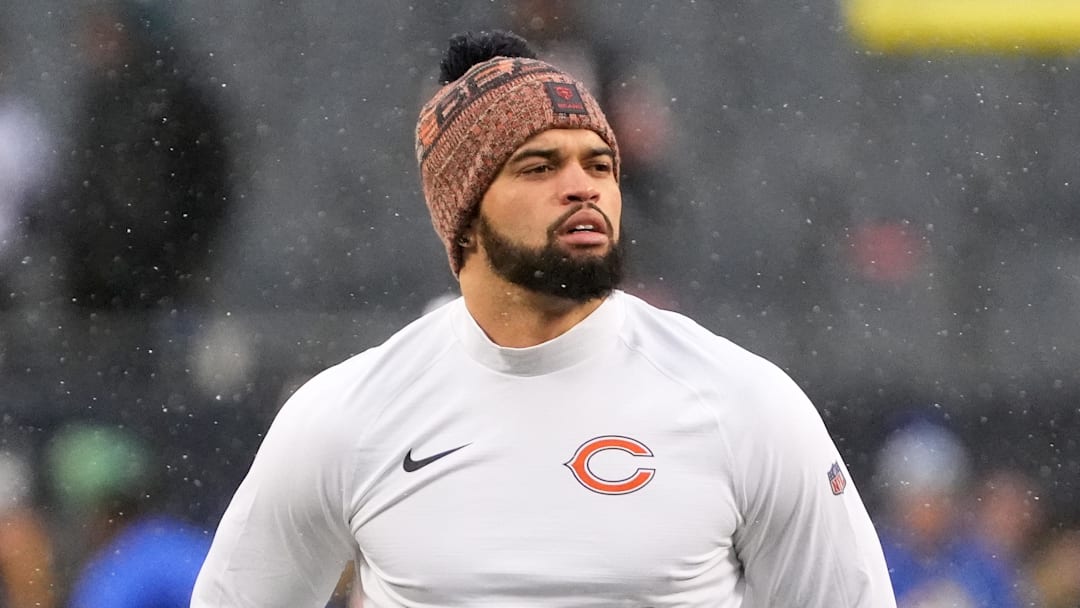 Jan 18, 2026; Chicago, IL, USA; Chicago Bears quarterback Caleb Williams (18) looks on during warmups before an NFC Divisional Round game against the Los Angeles Rams at Soldier Field. Mandatory Credit: David Banks-Imagn Images