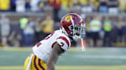 Sep 21, 2024; Ann Arbor, Michigan, USA;  USC Trojans cornerback Jaylin Smith (2) pursues a play on defense against the Michigan Wolverines at Michigan Stadium. Mandatory Credit: Rick Osentoski-Imagn Images