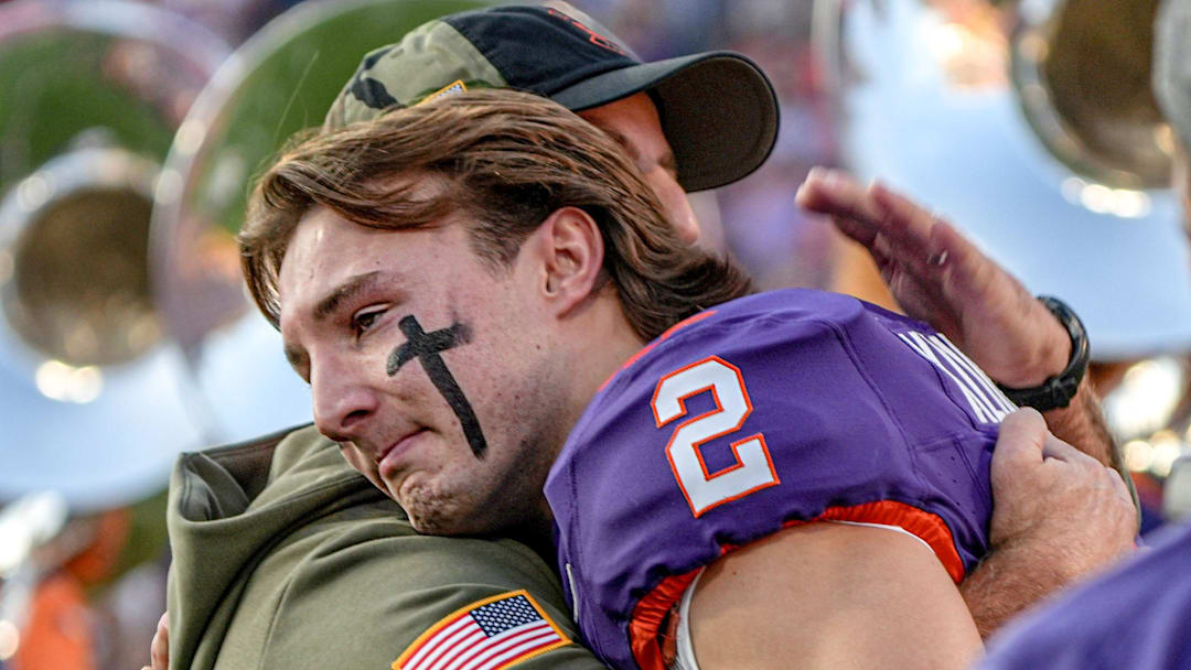 Clemson quarterback Cade Klubnik was emotional after taking the Memorial Stadium field for the last time. 