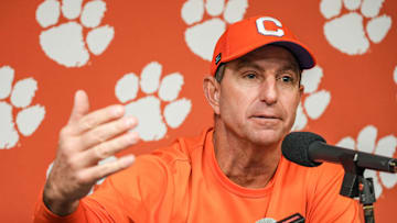 Clemson head coach Dabo Swinney speaks after the Tigers’ 28-14 win over the Gamecocks at Williams-Brice Stadium in Columbia, S.C. Saturday, November 29, 2025.