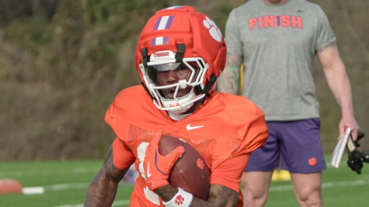 Clemson running back Chris Johnson Jr (16) during Spring football practice at the Reeves Football Complex in Clemson, SC Wednesday, March 4, 2026.