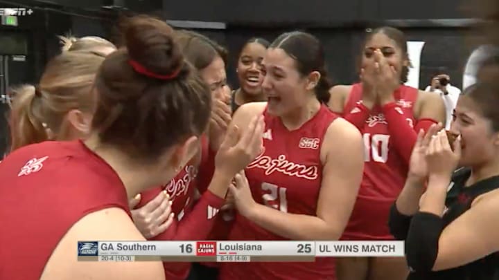 Teammates react to Siena DeCambra’s walk-off ace with a torn ACL.