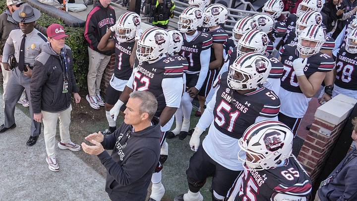 South Carolina Head Coach Shane Beamer claps before he and the team enter the field before the game with Clemson at Williams-Brice Stadium in Columbia, S.C. Saturday, November 29, 2025.