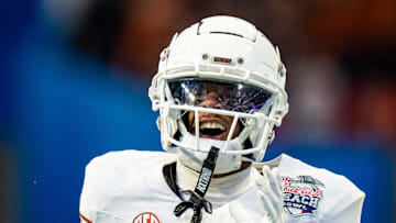 Texas Longhorns wide receiver Matthew Golden celebrates a gain in the first quarter as the Texas Longhorns.