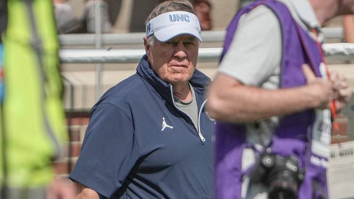 University of North Carolina Head Coach Bill Belichick during warm up period before the game at Memorial Stadium in Clemson, S.C. Saturday, September 19, 2026.