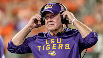 Louisiana State University Head Coach Brian Kelly during the fourth quarter at Memorial Stadium in Clemson, S.C. Saturday, August 30, 2025.