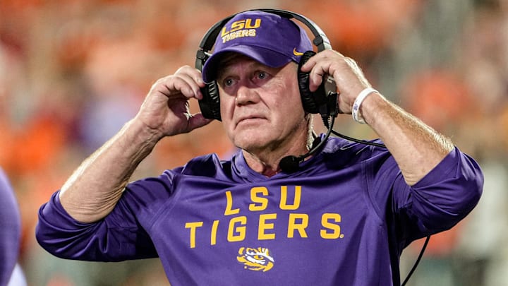 Louisiana State University Head Coach Brian Kelly during the fourth quarter at Memorial Stadium in Clemson, S.C. Saturday, August 30, 2025.