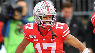 Ohio State Buckeyes wide receiver Chris Olave (17) celebrates after his fourth  quarter touchdown.