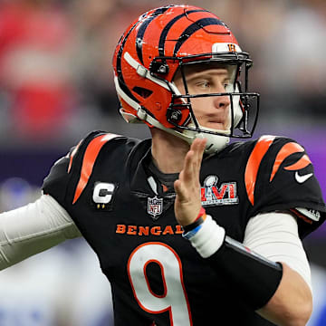Cincinnati Bengals quarterback Joe Burrow (9) throws in the second quarter during Super Bowl 56 against the Los Angeles Rams, Sunday, Feb. 13, 2022, at SoFi Stadium in Inglewood, Calif. The Cincinnati Bengals lost, 23-20.

Nfl Super Bowl 56 Los Angeles Rams Vs Cincinnati Bengals Feb 13 2022 1405