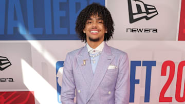 Jun 25, 2025; Brooklyn, NY, USA; Asa Newell arrives before the first round of the 2025 NBA Draft at Barclays Center. Mandatory Credit: Brad Penner-Imagn Images