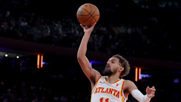 Hawks guard Trae Young drives to the basket against the Knicks at Madison Square Garden. 